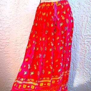 🌸Vintage Bright Pink and Orange Boho Gypsy Broomstick Skirt